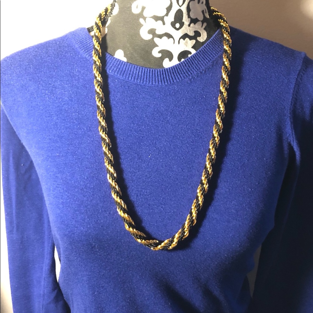 Vintage Twisted Black Rope Gold Tone Necklace - Picture 1 of 6